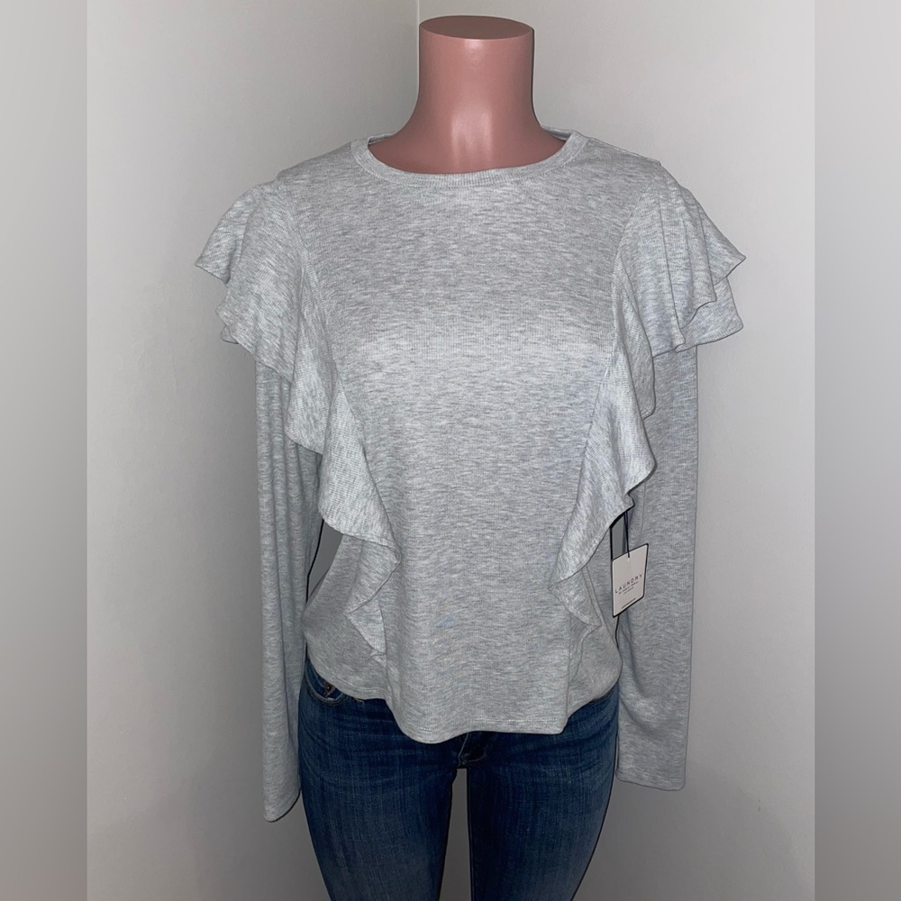 Laundry By Shelli Segal Light Gray Ruffle Long Sleeve Top